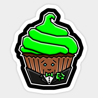 Cute Cupcake in a Tuxedo with Green Icing - Chocolate - Cupcake Sticker